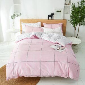 Parure de lit carreaux roses, bonne qualité et à la mode. Très confortable