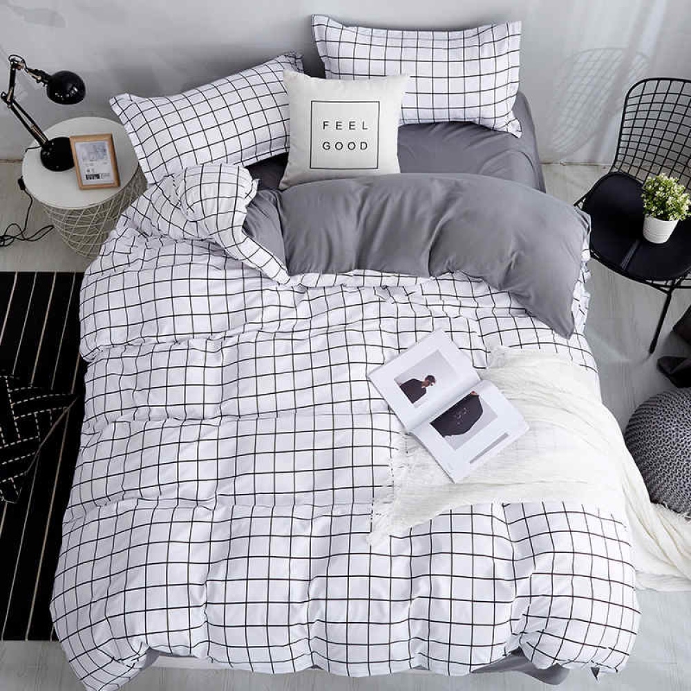 Parure de lit à carreaux minimaliste 14105595 oakjsy