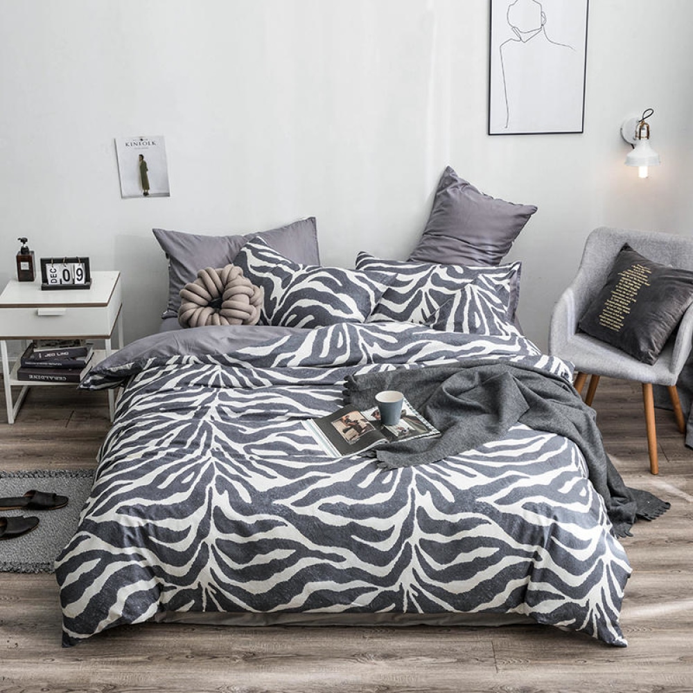 Housse De Couette 160x200 Cm Rayures Noires Et Blanches - Parure De Lit 1 Personne, Microfibre, Avec 2 Taies