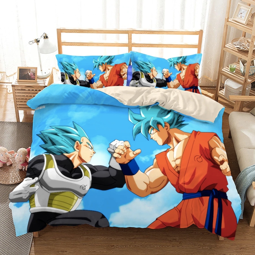 Parure de lit Dragon Ball Super Sayian. Bonne qualité, confortable et à la mode sur un lit dans une maison