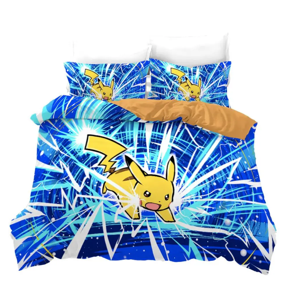 Parure de lit Pikachu électrique, bonne qualité et à la mode sur un lit dans une maison