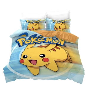 Parure de lit Pokémon Pikachu, bonne qualité, confortable et à la mode sur un lit dans une maison