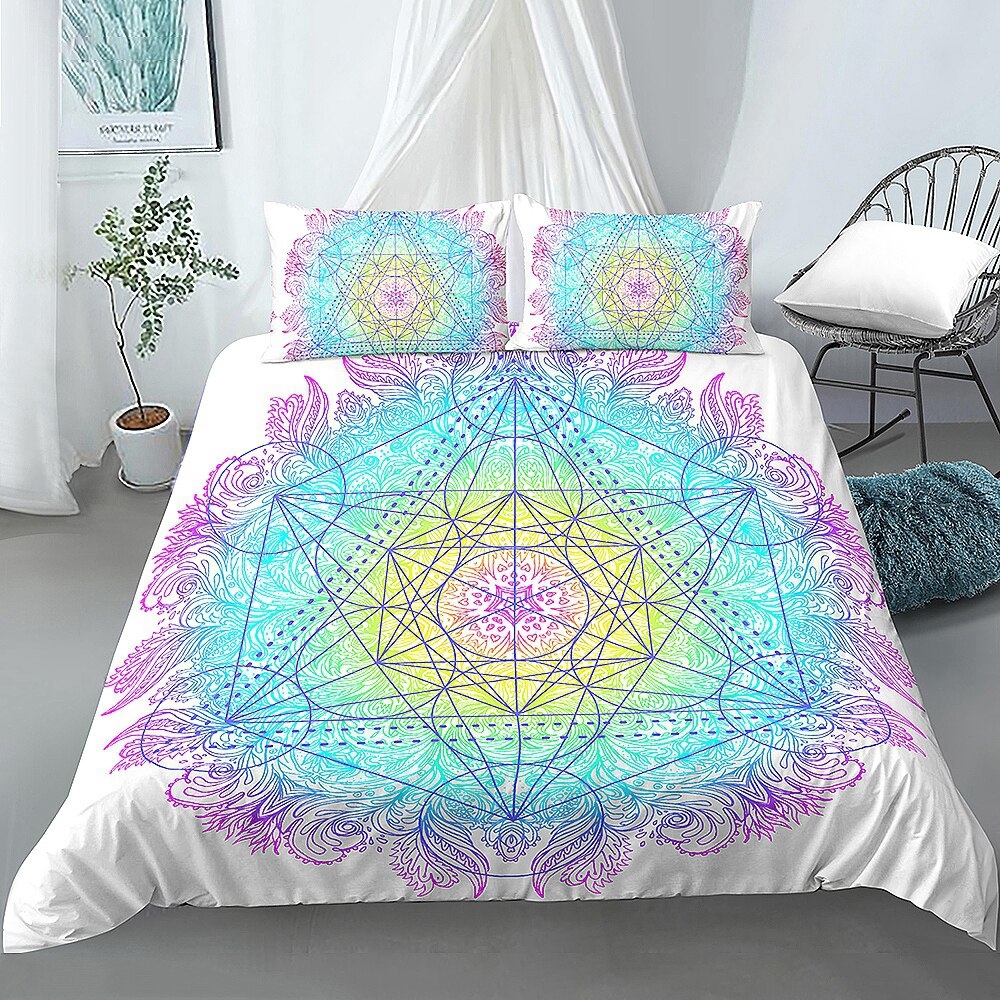 Parure de lit mandala dessin de vie. Bonne qualité et à la mode sur un lit dans une maison