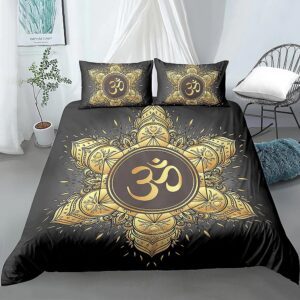 Parure de lit mandala noir et or. Bonne qualité et à la mode sur un lit dans une maison