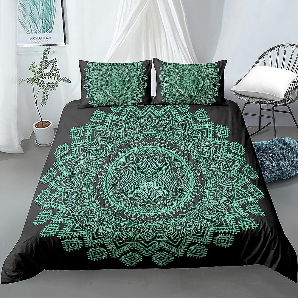 Parure de lit mandala dessin de vie. Bonne qualité et à la mode sur un lit dans une maison