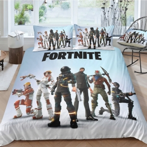 Parure de lit Fortnite blanc. Bonne qualité, confortable et à la mode sur un lit dans une maison