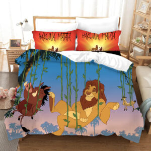 Parure de lit Hakuna Matata. Bonne qualité et à la mode sur un lit dans une maison