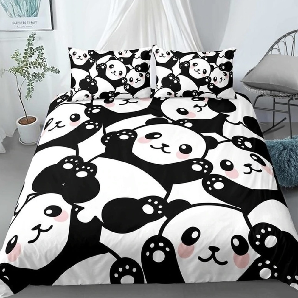 Parure de lit rose imprimé gros pandas plpc