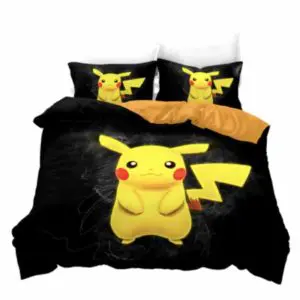 Parure de lit Pikachu. Bonne qualité, confortable et à la mode sur un lit dans une maison