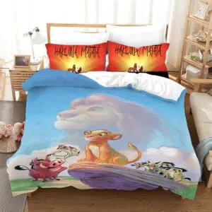 Parure de lit les aventures de Simba. Bonne qualité, confortable et à la mode sur un lit dans une maison