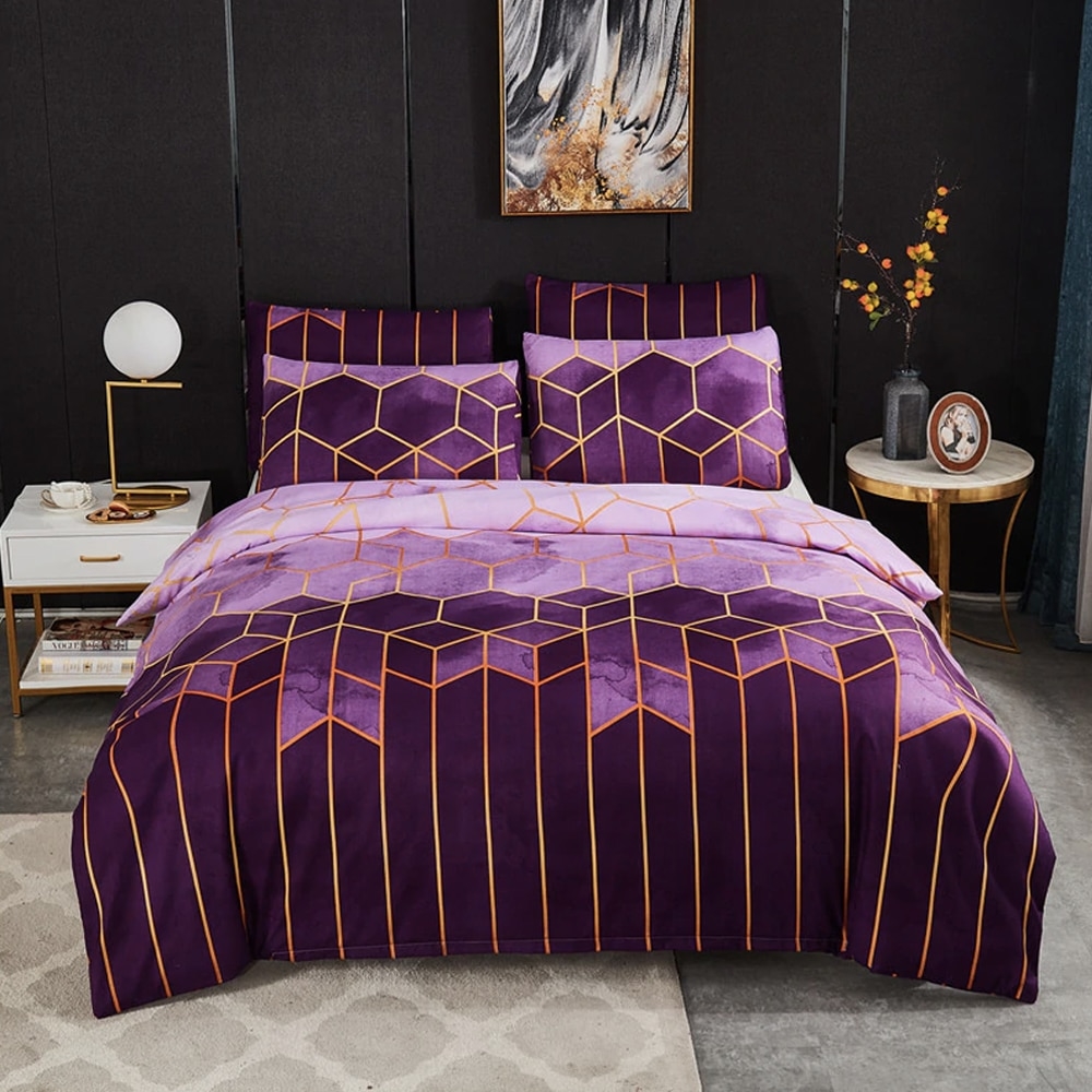 Parure de lit géométrique violet plgv