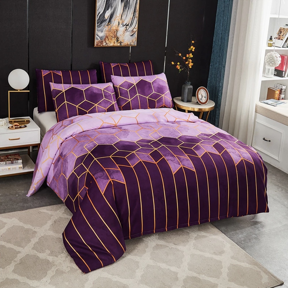 Parure de lit géométrique violet plmgv