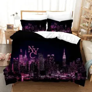 Parure de lit New York rose. Bonne qualité, confortable et à la mode sur un lit dans une maison
