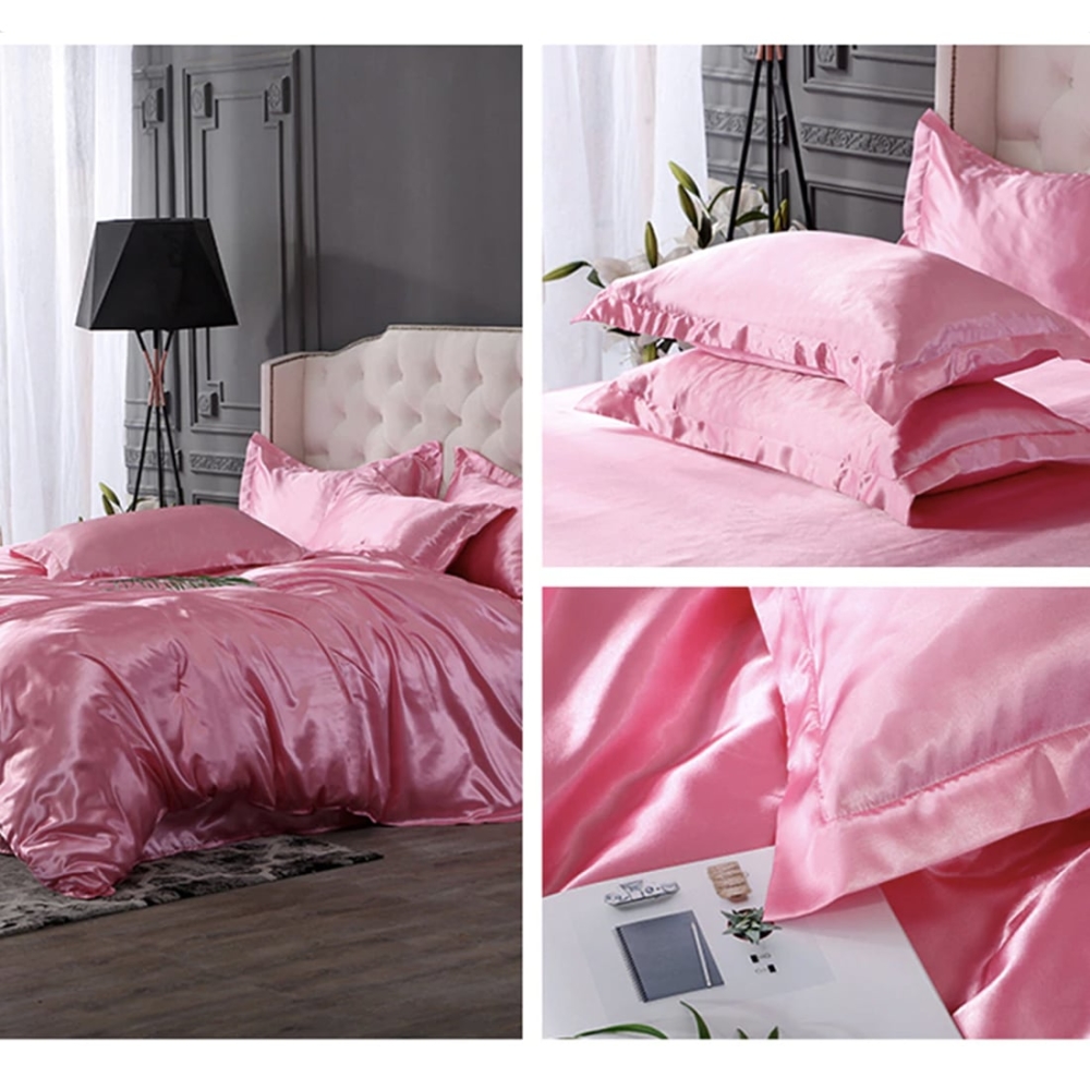 Parure de lit en satin de soie rose barbie plssrb2