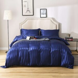 Parure de lit bleu royal rayée ton sur ton