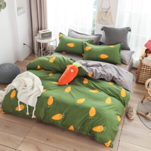Parure de lit carotte, bonne qualité et très confortable sur un lit dans une maison,