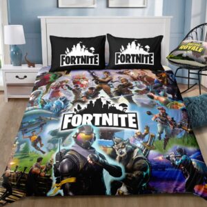 Parure de lit à motif Fortnite. Bonne qualité, confortable et à la mode sur un lit dans une maison