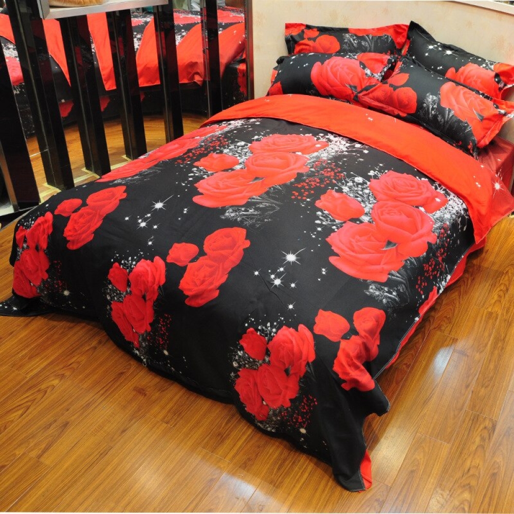 Parure de lit noir et roses rouges 12411 7b899f