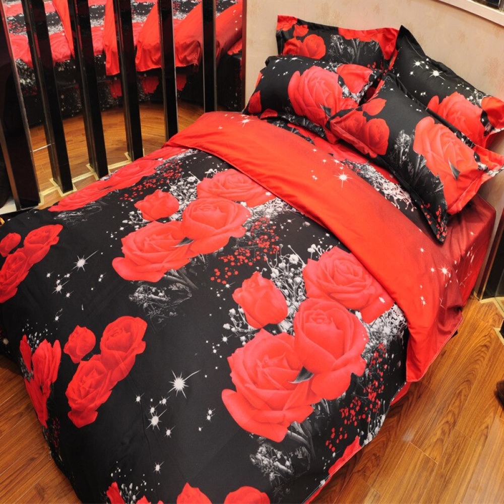 Parure de lit noir et roses rouges 12411 f754ce
