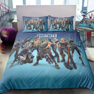 Parure de lit recrues Fortnite bleu. Bonne qualité, confortable et à la mode sur un lit dans une maison