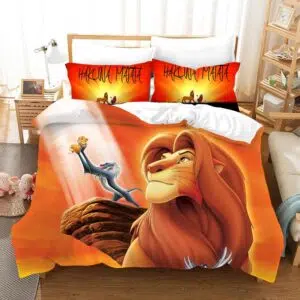 Parure de lit présentation de Simba. Bonne qualité, confortable et à la mode sur un lit dans une maison