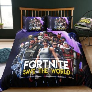 Parure de lit Fortnite save the world. Bonne qualité, confortable et à la mode sur un lit dans une maison