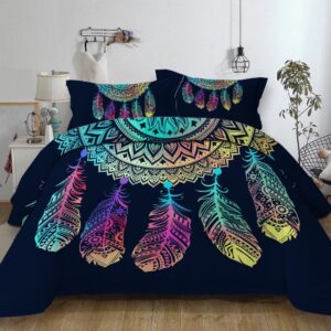 Parure de lit attrape-rêve noir et multicolore. Bonne qualité, confortable et à la mode sur un lit dans une maison