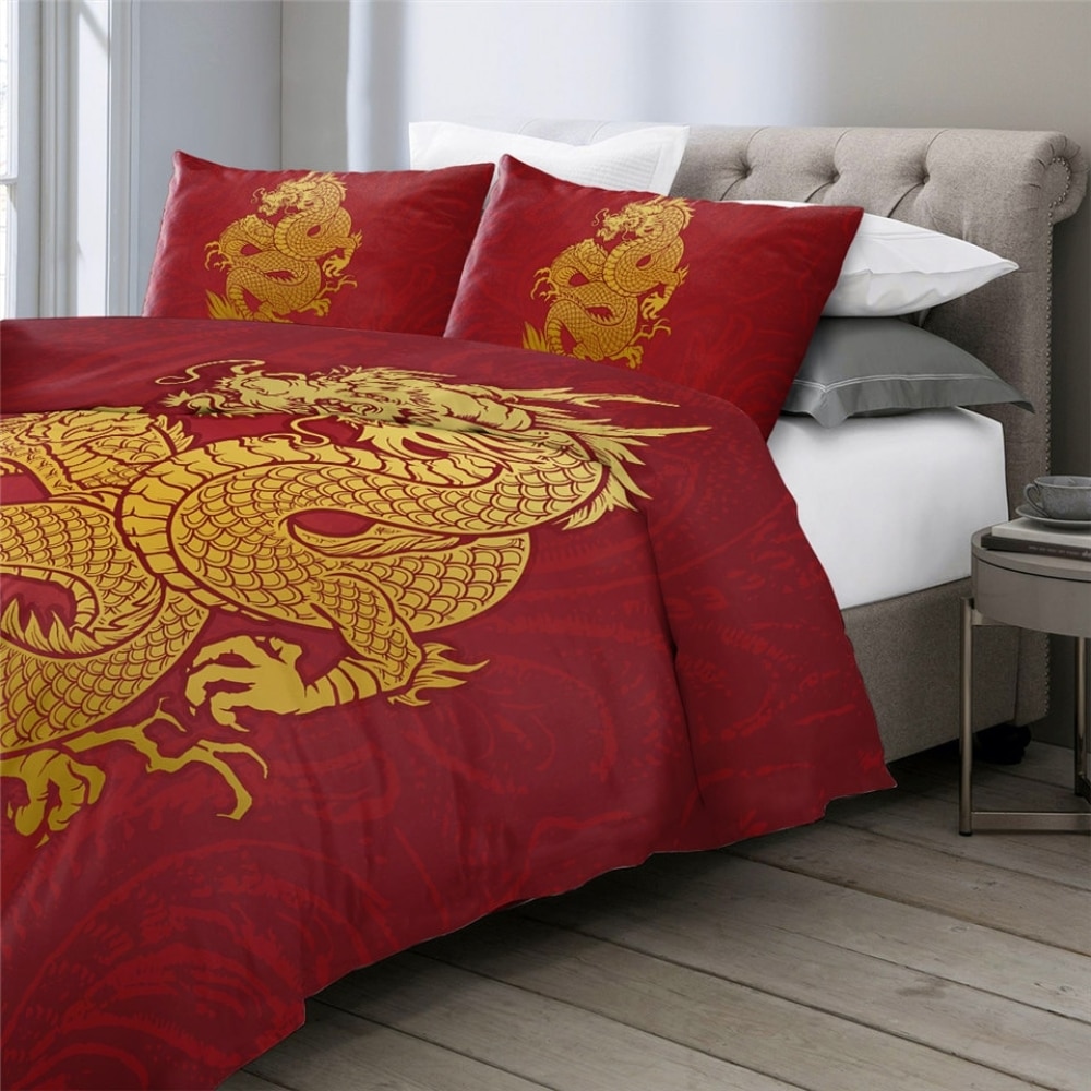 Parure de lit rouge imprimé dragon 17208 05345e