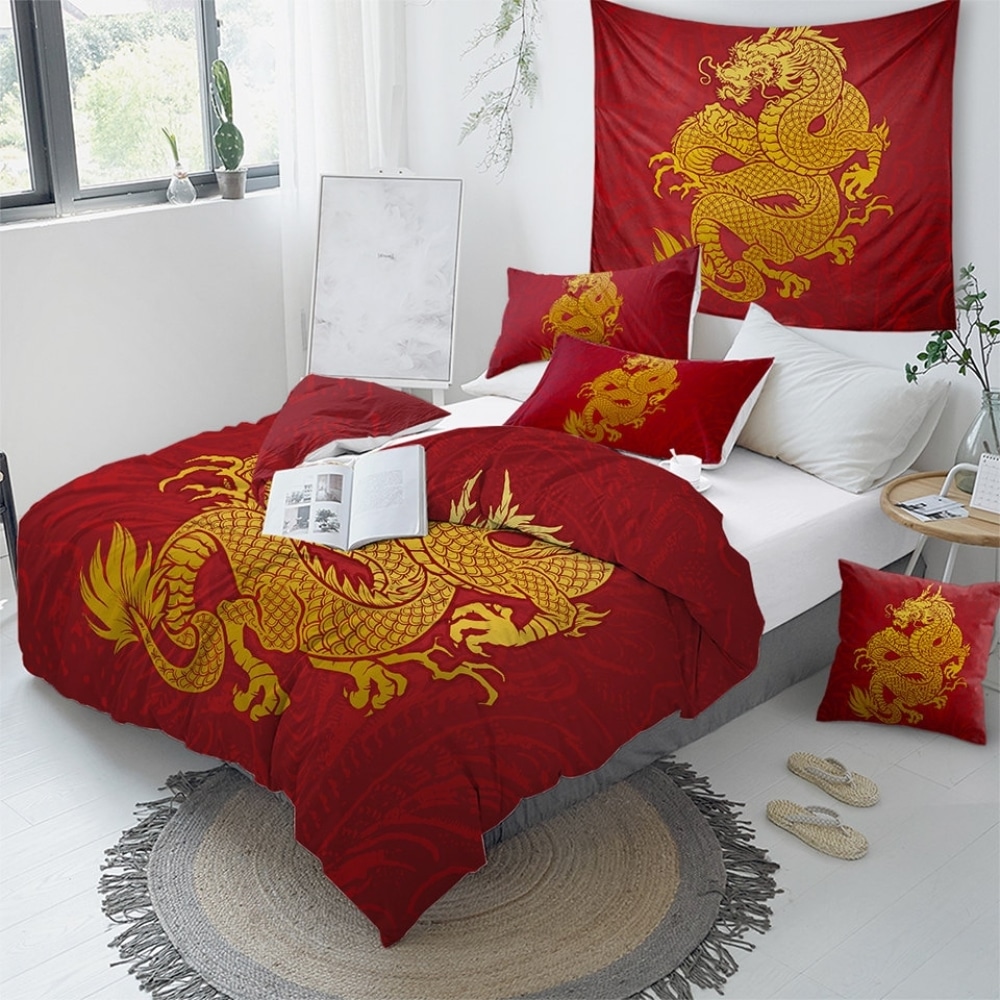 Parure de lit rouge imprimé dragon 17208 8e10ff