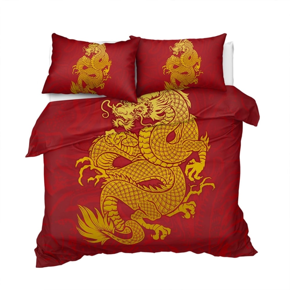 Parure de lit rouge imprimé dragon 17208 f48b86