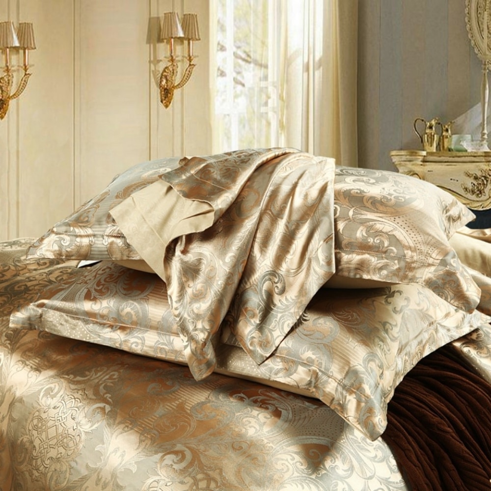 Parure de lit royale en satin de soie beige 18105 be3307