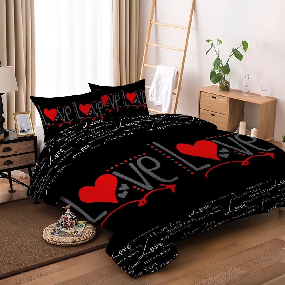 Parure de lit noir et rouge love 18852 e44f04