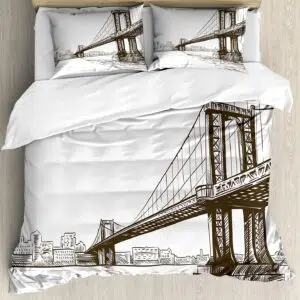Parure de lit dessin du pont de Brooklyn. Bonne qualité et à la mode sur un lit dans une maison