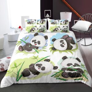 Parure de lit panda bambou. Bonne qualité, confortable et à la mode sur un lit dans une maison