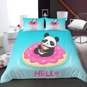 Parure de lit panda donuts. Bonne qualité , confortable et à la mode sur un lit dans une maison