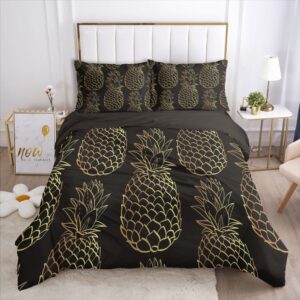 Parure de lit ananas noir et or. Bonne qualité, confortable et à la mode sur un lit dans une maison