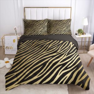 Parure de lit zébré noir et or. Bonne qualité, confortable et à la mode sur un lit dans une maison