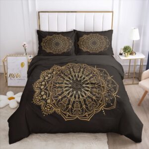 Parure de lit petit mandala noir et or. Bonne qualité, confortable et à la mode sur un lit dans une maison