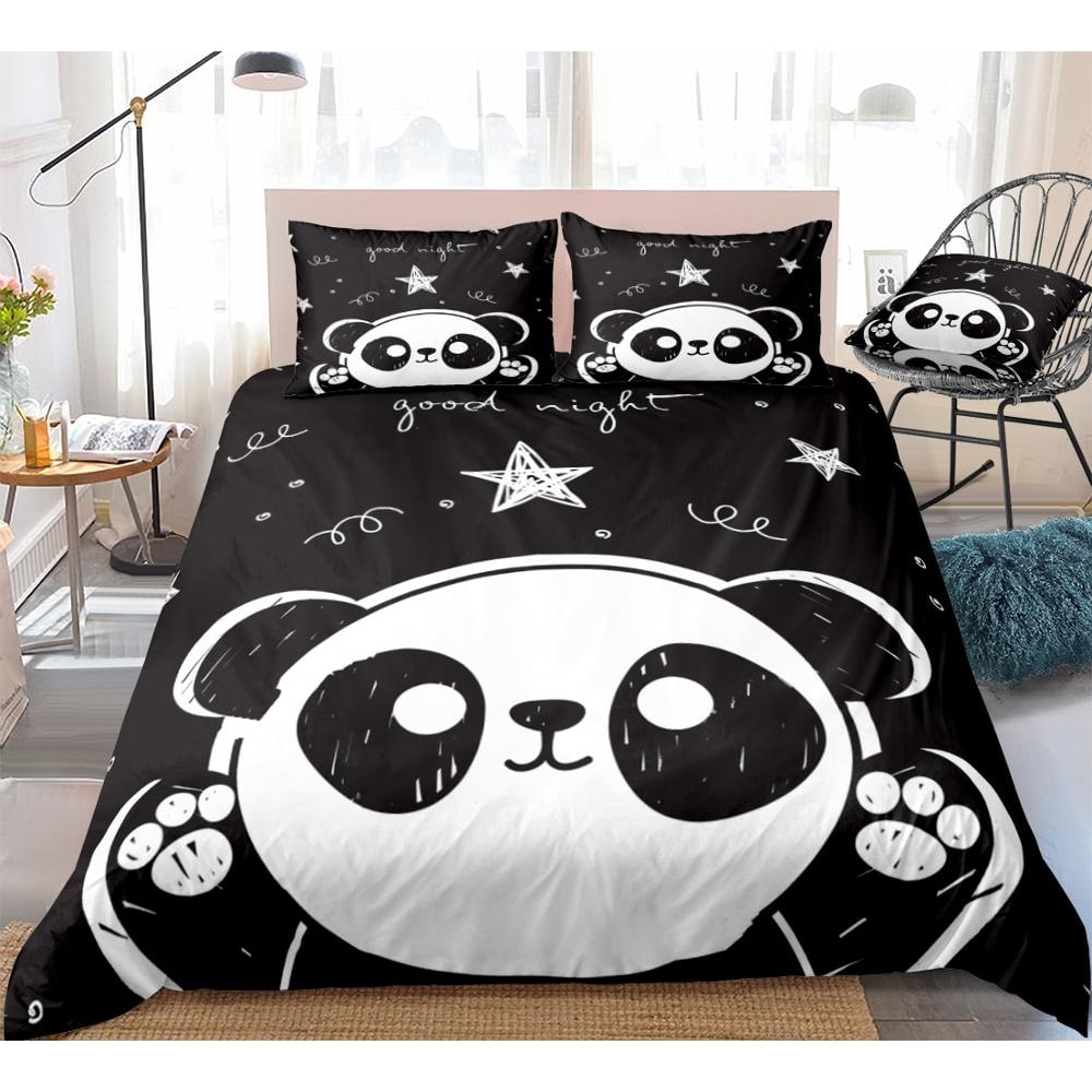 Taie doreiller et Housse de couette 100x140 cm PatiChou 100% Coton Linge de lit pour bébé Panda et ses amis au goûter 