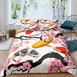 Parure de lit petit mandala noir et or. Bonne qualité, confortable et à la mode sur un lit dans une maison