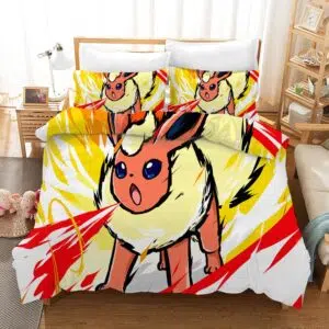 Parure de lit Pokémon Pyroli. Bonne qualité, confortable et à la mode sur un lit dans une maison