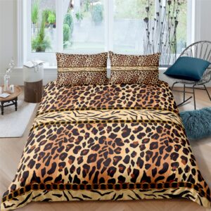 Parure de lit imprimé léopard. Bonne qualité, confortable et à la mode sur un lit dans une maison