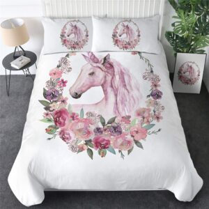 Parure de lit licorne et couronne de fleur. Bonne qualité, confortable et à la mode sur un lit dans une maison
