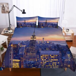 Parure de lit New York coucher de soleil. Bonne qualité, confortable et à la mode sur un lit dans une maison