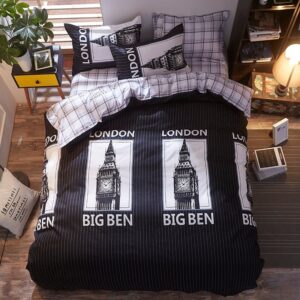 Parure de lit London Big Ben. Bonne qualité, confortable et à la mode sur un lit dans une maison