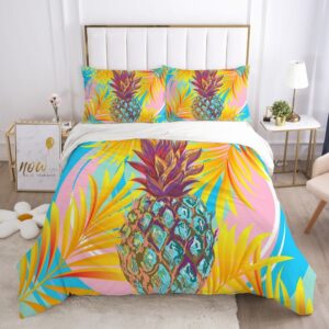 Parure de lit ananas flashy. Bonne qualité, confortable et à la mode sur un lit dans une maison