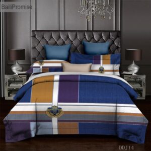 Parure de lit carreaux tricolore. Bonne qualité, confortable et à la mode sur un lit dans une maison