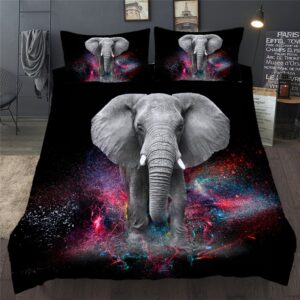 Parure de lit éléphant majestueux. Bonne qualité, confortable et à la mode sur un lit dans une maison