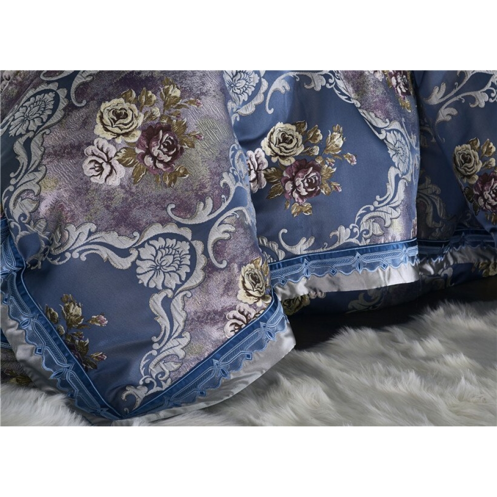 Parure de lit satin bleu avec motif fleurs 30951 283a0f