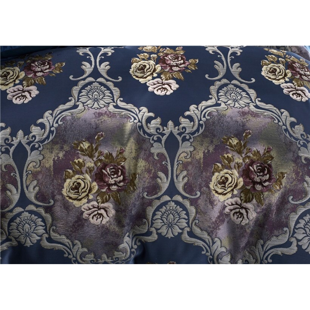 Parure de lit satin bleu avec motif fleurs 30951 80d1be